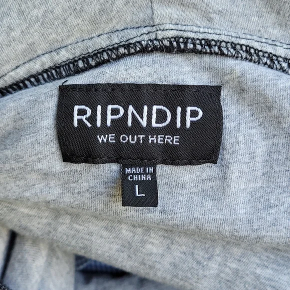 RIPNDIP‎ Black Silver Nylon Hood Mens Sz L Half Zip Pullover Windbreaker Jacket - Picture 9 of 11